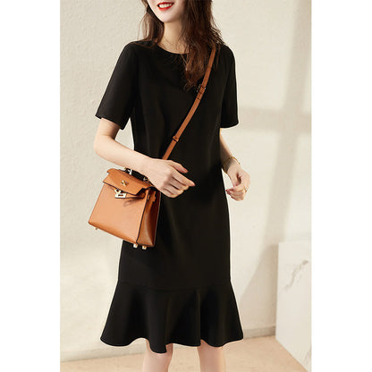 2025 triacetate fishtail small black dress high-end dress  women's new medium and long black skirt summer