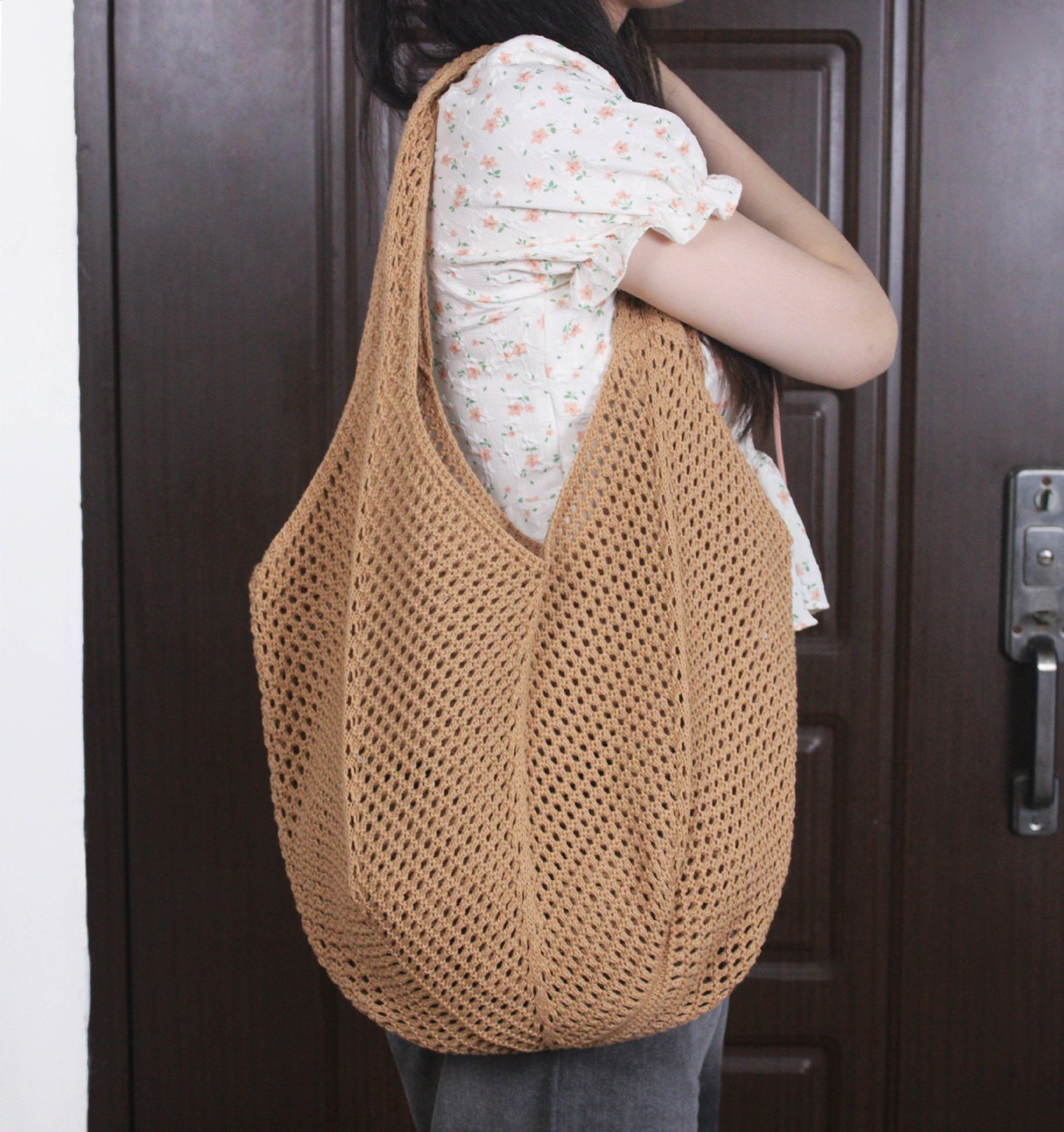 VLOVELAW South Korea Vintage Ins Shoulder Cotton Thread Woven Bag New Crochet Handbag Straw Bag Vacation Beach Bag