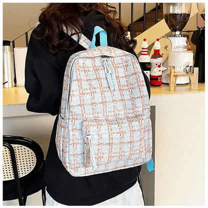 Plaid Schoolbag Female College Student Niche Design Early Autumn and Winter Middle and High School Student Good-looking Corduroy Backpack