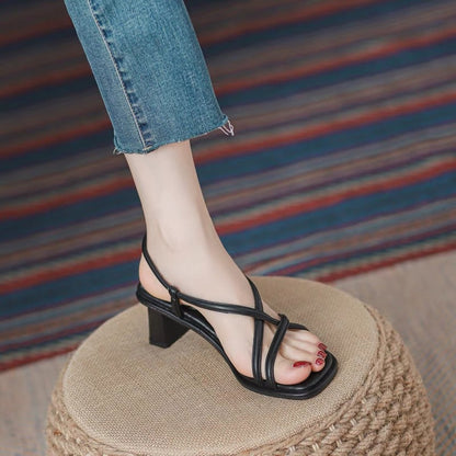 Retro Roman Sandals for Women  New Summer Chunky Heel Outdoor Fairy Style High Heel Niche Inner Match Match Skirt
