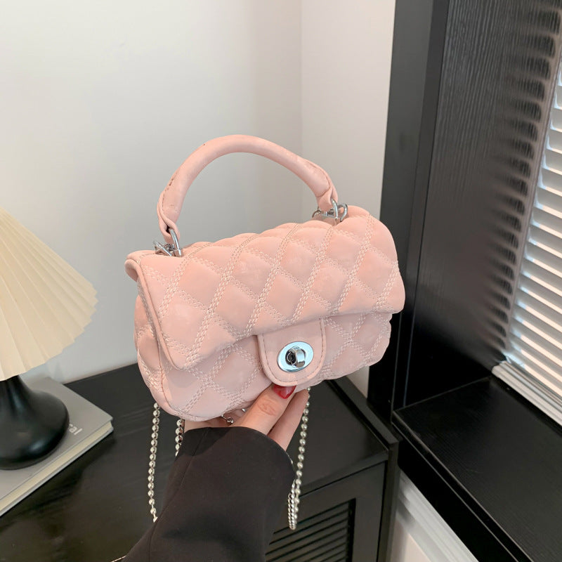 VLOVELAW 2025 Premium sense small fragrant wind rhombus chain portable small bag women's popular fashion with solid color shoulder messenger bag