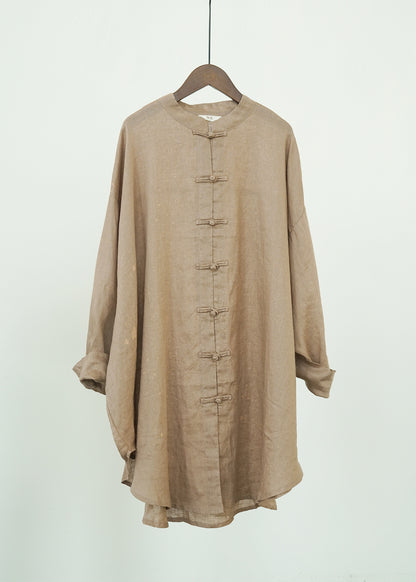 retro art splash ink printing linen Chinese loose coat, Guochao placket silhouette shirt S22293