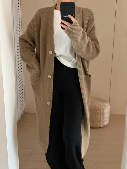 VLOVELAW Knitted large-size cardigan women's autumn and winter new Korean version loose lazy style 2025 style medium and long thickened sweater jacket tide