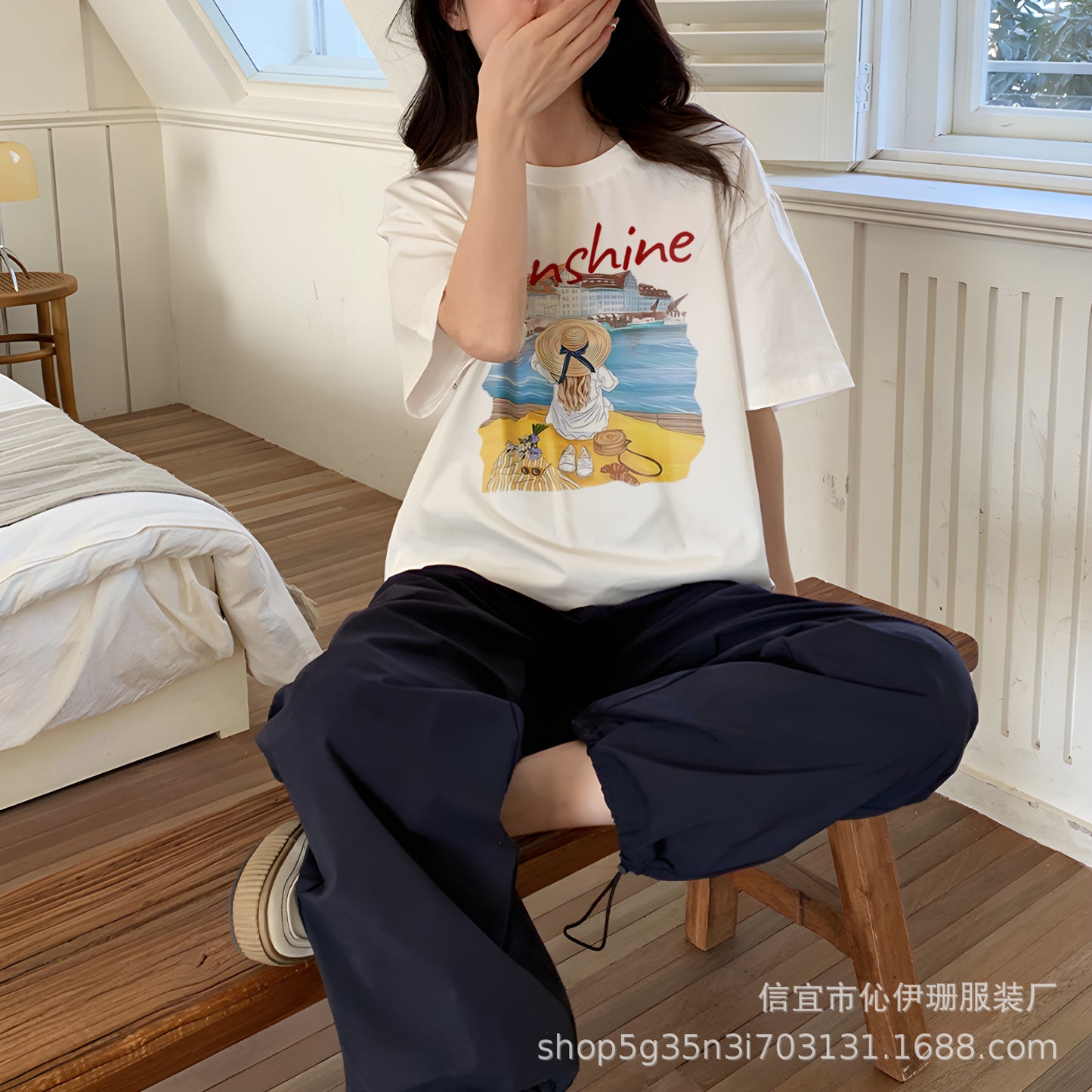 VLOVELAW Summer Women's Cotton Short-Sleeved T-shirts Women's  New Versatile Simple Style Loose Half-Sleeve Top Ins Trendy White