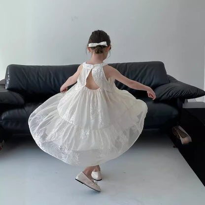 VLOVELAW South Korea Children's Clothing  Summer Girls Vacation Style Dress Middle and Big Children Girls Halter Backless Fairy Dress Princess Dress