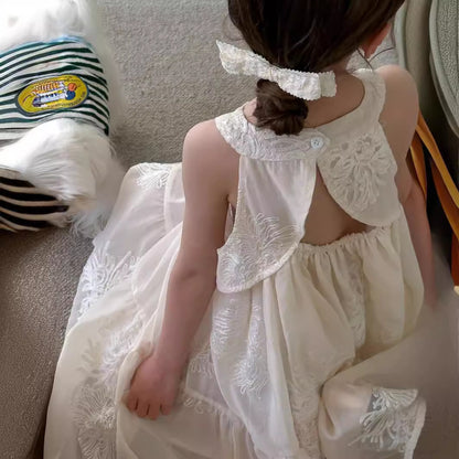 VLOVELAW South Korea Children's Clothing  Summer Girls Vacation Style Dress Middle and Big Children Girls Halter Backless Fairy Dress Princess Dress