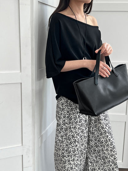 Lu Xi, lazy slanted shoulders loose short-sleeved women's summer new off-shoulder asymmetrical waist and thin T-shirt 2658