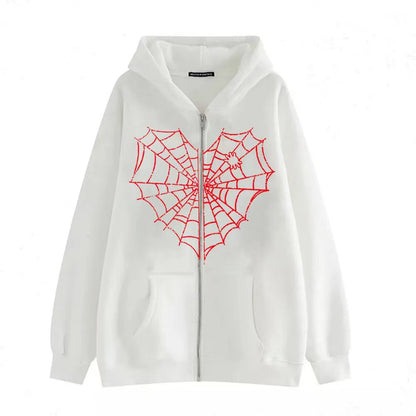 VLOVELAW 2025 Colored Spider Web Street Hip Hop Gothic Harajuku Y2k Black Zipper Hoodie Women, Harajuku Jacket Sweater Women