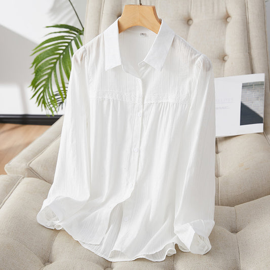 direct sales lace splicing white shirt women's long sleeves  spring new shirt commuter temperament top