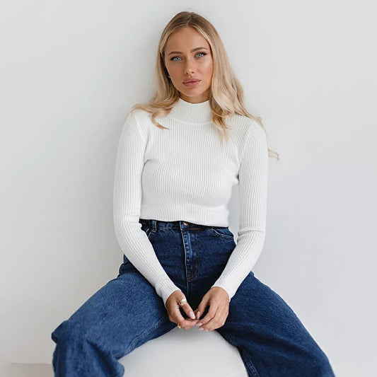 KKBOXLY Cross-border solid color semi-turtleneck sweater Europe, America and New autumn and winter women (24 colors in stock) slim-fit knitted bottoming shirt