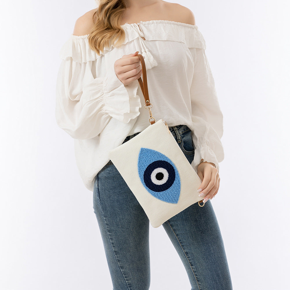 vlovelaw Enspt Cross-Border Clutch Women's Detachable Shoulder Strap Leisure Holiday Shoulder Bag Towel Embroidery Canvas Bag Crossbody Women