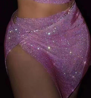 2025  180295 2025 vest sexy rhinestone inlaid diamond cloth neck short top splicing chest vest skirt