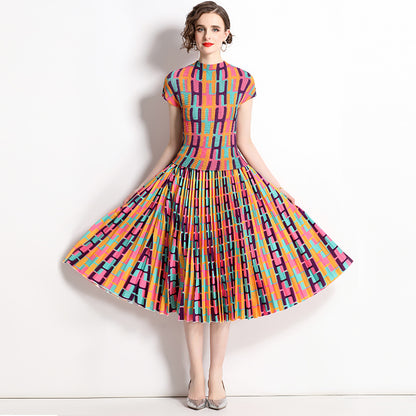 Pleated  summer dress Popular style printed top set fashionable and thin skirt two-piece set chiffon wear