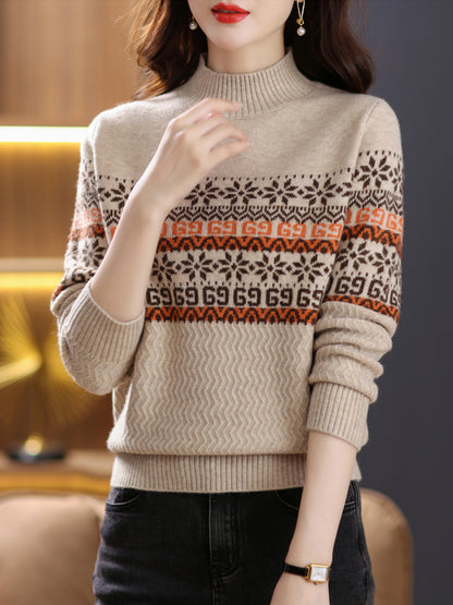 Official website picture direct sales semi-turtleneck jacquard sweater bottoming shirt women's long sleeves  spring new soft waxy skin-friendly needle