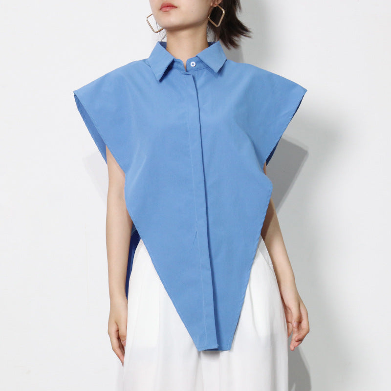 2025 Design sense inverted triangle irregular women's clothing  summer new multi-color fashion personalized cut lapel shirt women