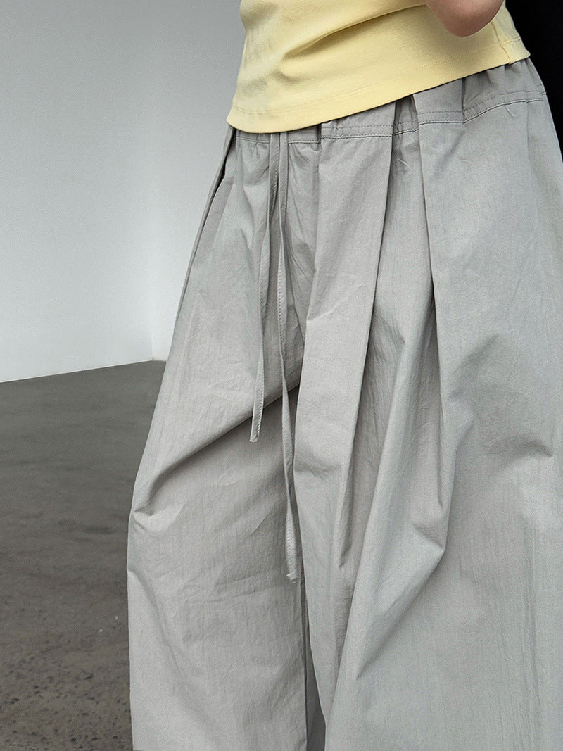 Luxi 100 cotton high-waisted versatile lace-up straight-leg pants women's summer new thin casual wide-leg trousers 1950