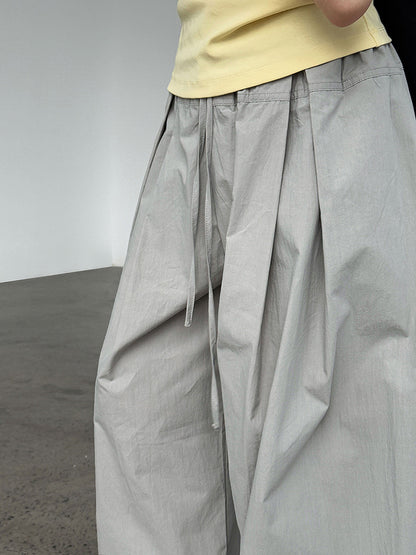 Luxi 100 cotton high-waisted versatile lace-up straight-leg pants women's summer new thin casual wide-leg trousers 1950