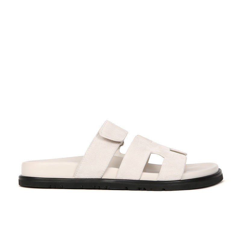 VLOVELAW  Su Cojin Same Super Second Uncle ~ New Color Leather Velcro Thick Bottom H Slippers Women's Sandals for Outer Wear Summer 2025