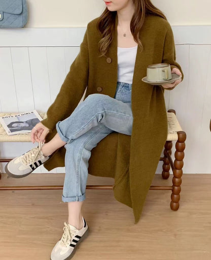 VLOVELAW Korean version loose large size knitted cardigan women's New autumn and winter simple loose lazy wind thickened long sweater jacket