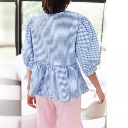 VLOVELAW Cross-Border Spring/Summer New Women's Tops Fashion Striped Stitching Shirt Top Women's European and American Style