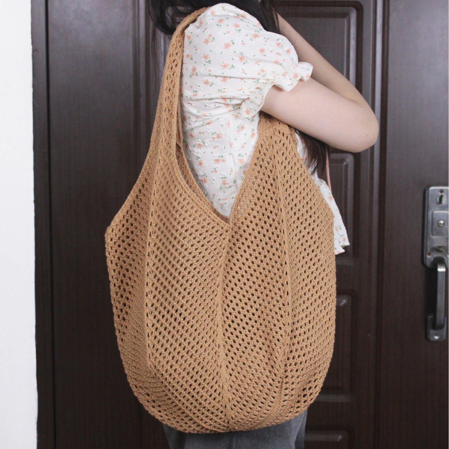 VLOVELAW South Korea Vintage Ins Shoulder Cotton Thread Woven Bag New Crochet Handbag Straw Bag Vacation Beach Bag