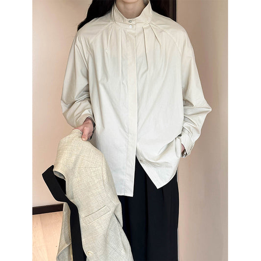 2025 Tachibana Spring Small Stand-Up Collar Chic Design Loose Shirt Women's Korean Simple Top 8715-1