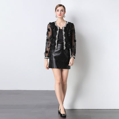 light luxury high-end heavy industry nail drill three-dimensional flower new Chinese Xiaoxiang short jacket sunscreen shirt top women