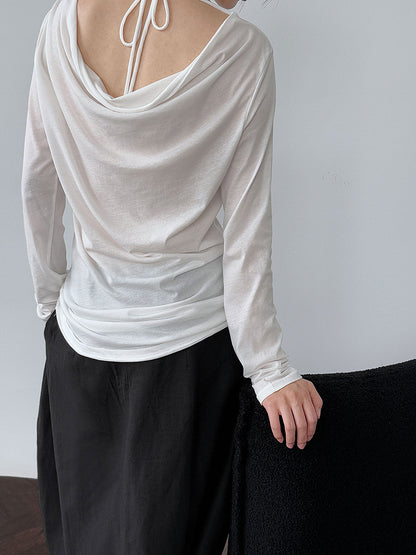 Luxi, Korean design sense, back swing collar strap inside T-shirt women's summer new sunscreen bottoming shirt 2682