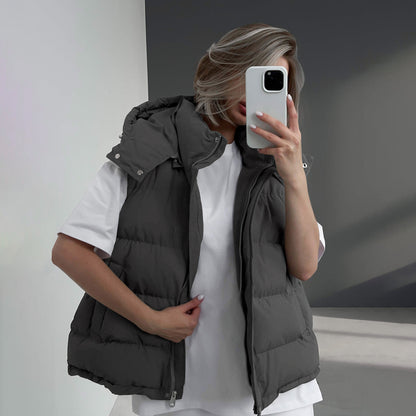 KKBOXLY Cross-border cotton clothes, vests, Europe, America and New autumn and winter new trendy Spice Girls with sleeveless hooded down cotton jackets