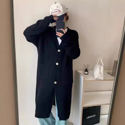 VLOVELAW Knitted large-size cardigan women's autumn and winter new Korean version loose lazy style 2025 style medium and long thickened sweater jacket tide