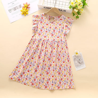 VLOVELAW Girls Dress Kids' Skirt Summer Baby Cotton Silk Floral Skirt Baby Girl Short Sleeve Princess Dress Clothes Children's Clothing