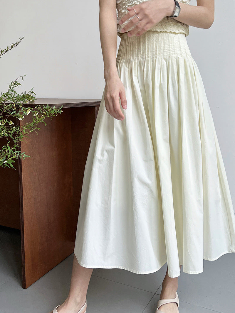 Luxi, pink high-waisted temperament design sense pleated big pendulum A-shaped skirt medium and long sweet umbrella skirt women 1626