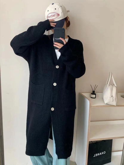 VLOVELAW Knitted large-size cardigan women's autumn and winter new Korean version loose lazy style 2025 style medium and long thickened sweater jacket tide