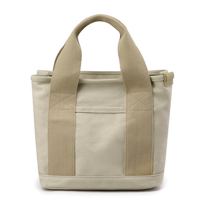 VLOVELAW Small Bag with Zipper Japanese Multi-Layer Bag Niche Lady Shoulder Bag Portable Thickened Canvas Mobile Phone Bucket Tote Bag