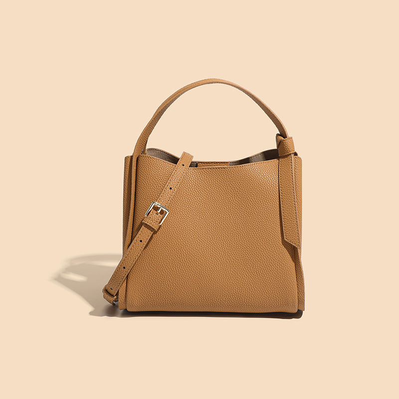Women's Bucket Bag  New Fashion Genuine Leather High-Grade Simple Portable Lunch Bag Cowhide Leather Single-Shoulder Bag Messenger Bag