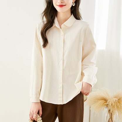 Cotton cocoon, doll collar shirt, women's long sleeves  spring and autumn new top, basic commuter temperament shirt