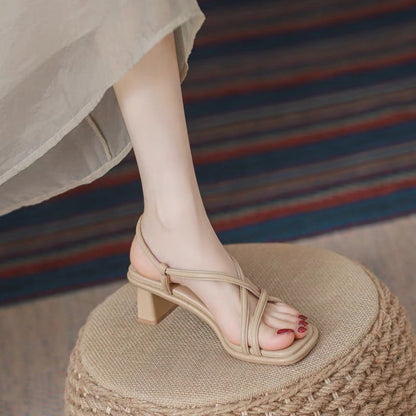 Retro Roman Sandals for Women  New Summer Chunky Heel Outdoor Fairy Style High Heel Niche Inner Match Match Skirt