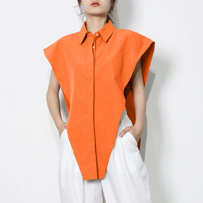 2025 Design sense inverted triangle irregular women's clothing  summer new multi-color fashion personalized cut lapel shirt women