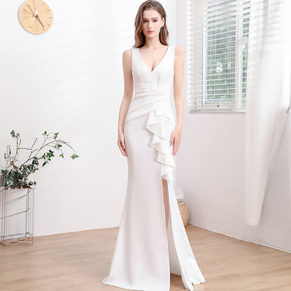 2025 Evening dress skirt, female banquet temperament, celebrity style, high-end side split fork, usually can wear thin sleeveless long dress