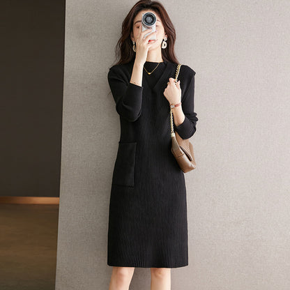 VLOVELAW elegant knitted sweater two-piece skirt autumn and winter new lace-up waist vest medium and long dress women
