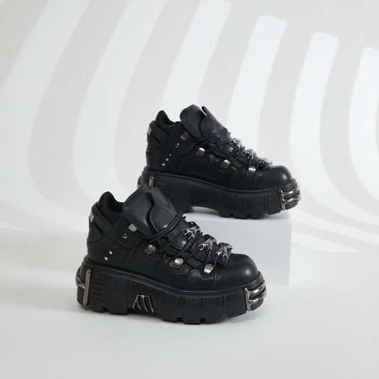 Autumn and Winter Cross-Border Foreign Trade New Women's Shoes Heavy Metal Platform Low-Top Punk Leather Shoes Dark Motorcycle Boots