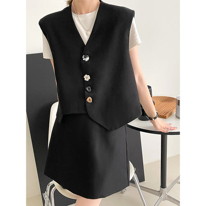 2025 Tachibana Spring Heavy Industry Women's Irregular Black Jacket Short Premium Retro Vest 8882-2