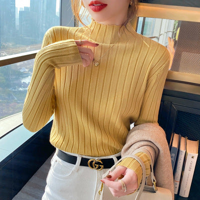 Large quantities of 2025 winter semi-turtleneck thickened shirt women's winter loose pullover knitted sweater bottoming shirt