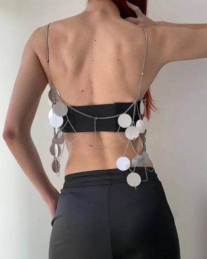 2025  180016 2025 vest nightclub round sequined metal chain connected shoulder top chest wrap small vest body chain