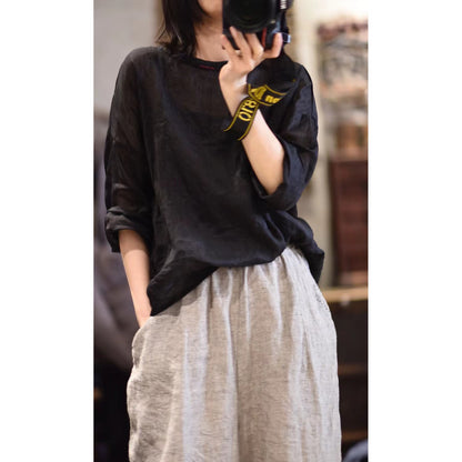 2025  22/5 small master, literary and retro light and casual pullover, one-word collar summer sunscreen ramie shirt