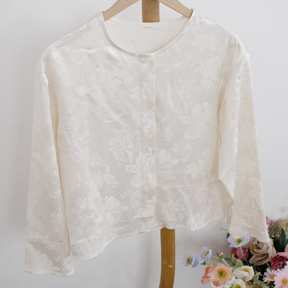 New Chinese top women's summer, shirt women's spring and summer, Chinese women's clothing, beige round neck casual cardigan B0456