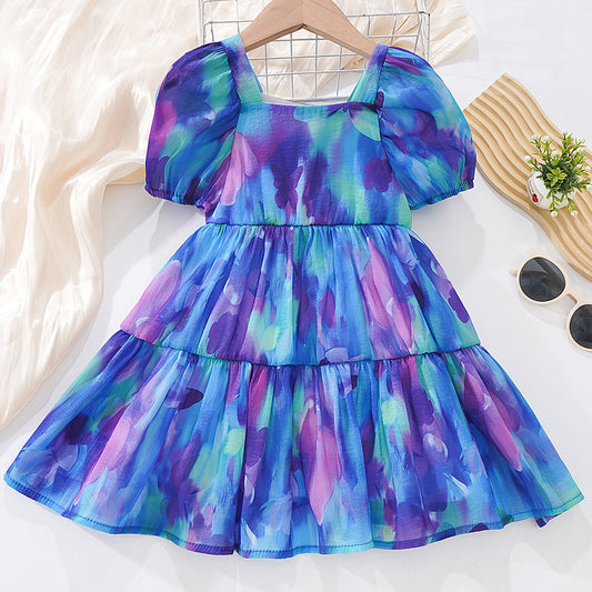 VLOVELAW Summer New Girls' Puff Sleeve Dress Princess Dress