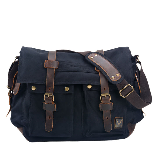 VLOVELAW 2025 Large capacity 17 inch computer satchel 2025 retro canvas Crazy Horse cowhide men's mailman bag single shoulder casual schoolbag