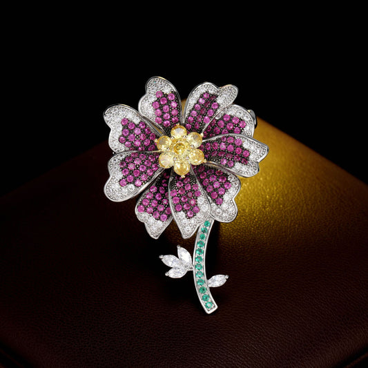 2025 Light luxury luxury micro-inlaid zircon flower brooch women's fashion high-end suit coat high-end pin accessories women
