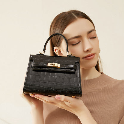 VLOVELAW 2025 Bag popular spring and summer new bag women's bag crossbody light luxury portable crocodile pattern Kelly bag cowhide small bag